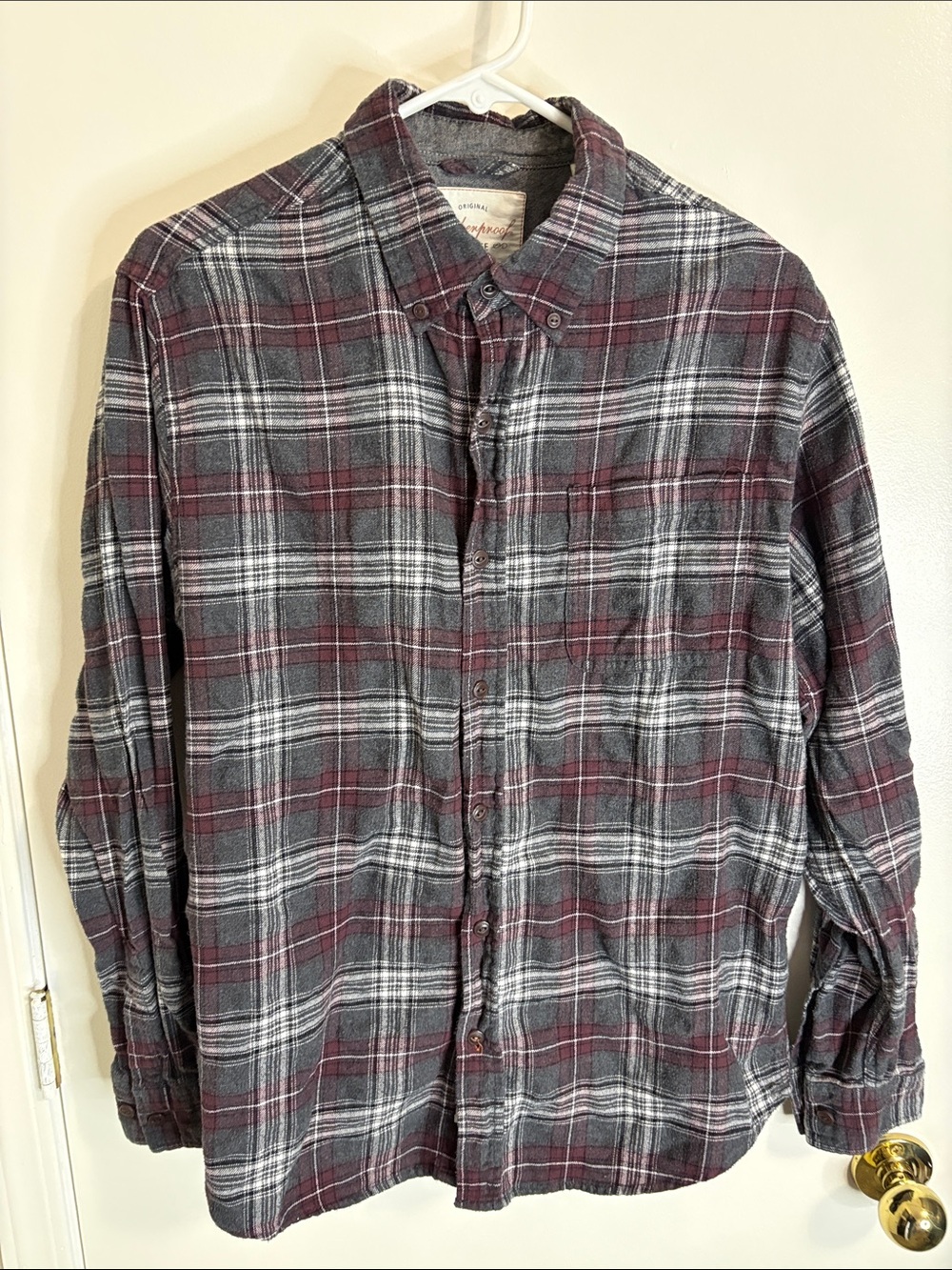 Weatherproof Men's Plaid Button-Down Shirt - Gray & Burgundy